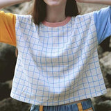 "No Work Today" Letter Embroidery Plaid Tee