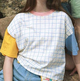 "No Work Today" Letter Embroidery Plaid Tee