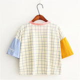 "No Work Today" Letter Embroidery Plaid Tee