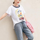 Striped Collar Wonder Women Cartoon Print T-Shirt