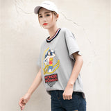 Striped Collar Wonder Women Cartoon Print T-Shirt