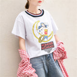 Striped Collar Wonder Women Cartoon Print T-Shirt