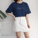 Harajuku Cute Moon Embroidery Print T-shirt