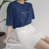 Harajuku Cute Moon Embroidery Print T-shirt