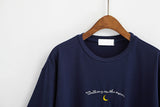 Harajuku Cute Moon Embroidery Print T-shirt