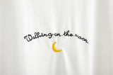 Harajuku Cute Moon Embroidery Print T-shirt